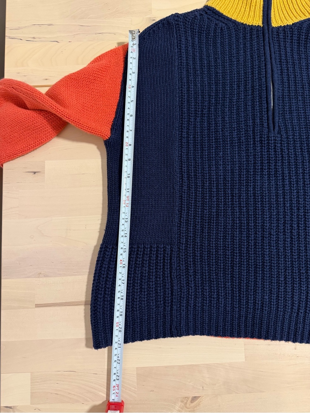 Victor Alfaro Navy, Orange & Yellow Ribbed Half-Zip Turtleneck Sweater - Picture 6 of 7